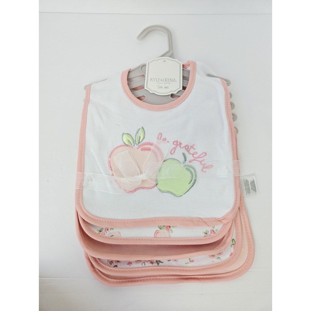 Kyle &‎ Deena Baby  Bibs 5 Pack Be Grateful apple peach NWT